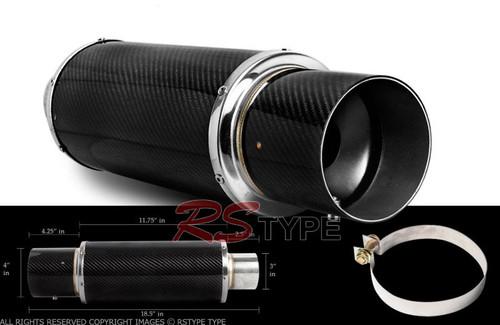 Universal 4" axleback muffler flat carbon fiber tip silencer 3" inlet  black