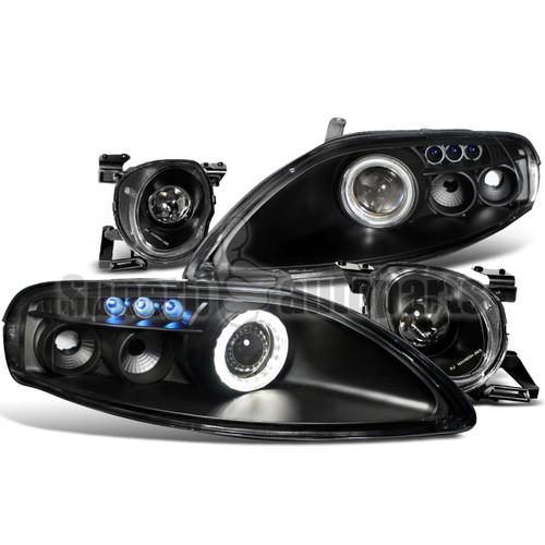 1992-1999 lexus sc300 sc400 led halo headlights+high beam projector lamps black