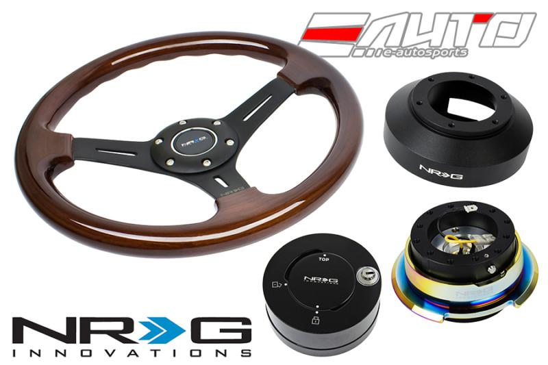 Nrg 330mm brown wood bk spoke steering wheel + 141h hub 2.8 bkmc release lock lb