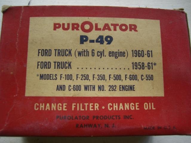 Aftermarket purolator p-49 oil filter ford truck58-61