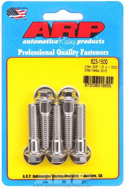 Arp bolts hex head stainless 300 polished 3/8"-16 rh thread 1.500" uhl set of 5