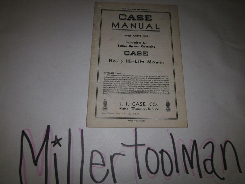 Case no. 5 hi-lift mower parts catalog manual form # db-1189