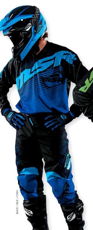 Msr axxis gear set blk/blu/cyn jersey, pant, glove new motorcross