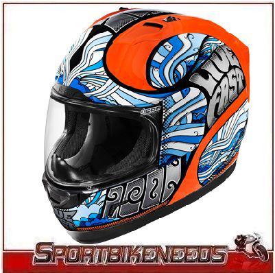 Icon alliance headtrip helmet small s sm orange blue live fast street motorcycle