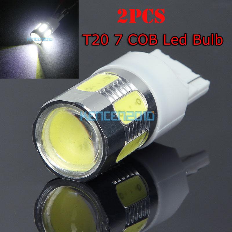 White 10w led light bulb t20 cob turn signal rear tail brake lamp 12v car auto