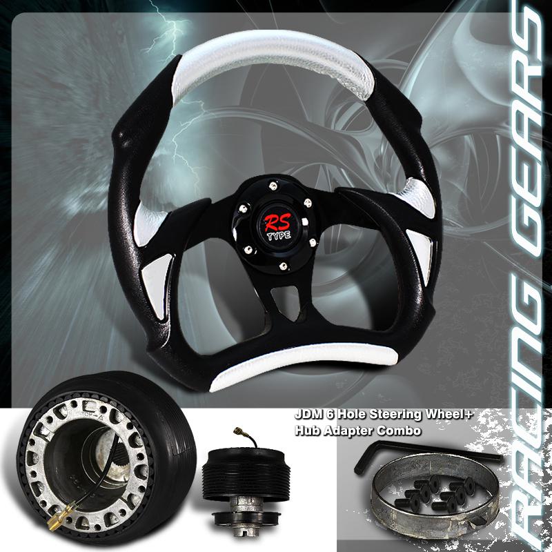 Honda civic acura integra 6 hole pvc black & silver steering wheel + hub adapter