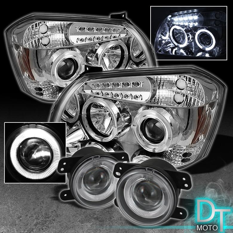 05-07 magnum led projector headlights+halo bumper fog lights w/ switch+relay