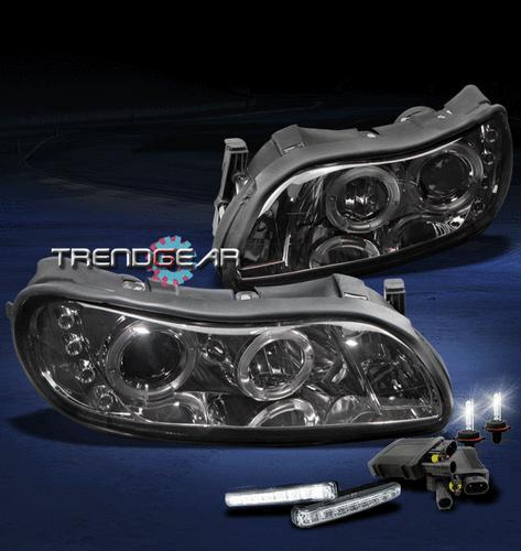 97-03 malibu/97-99 cutlass halo led smoke projector head light+drl+6000k hid set