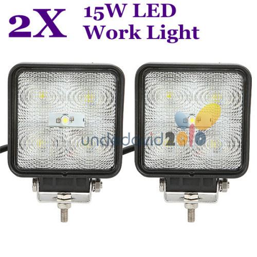 2x 15w square led work light white flood beam lamp offroad atv truck suv 4wd 4x4