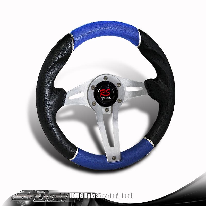 Universal jdm 6-holed 320mm 6 hole black /blue pvc leather racing steering wheel