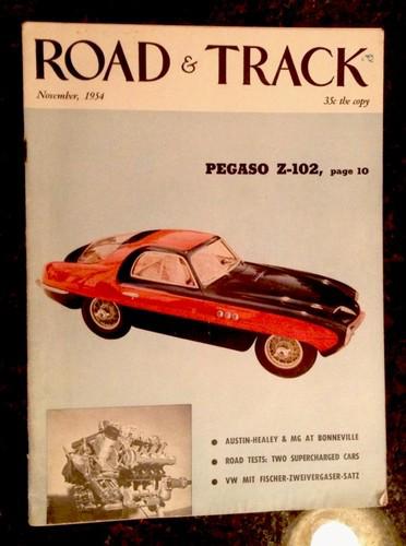 1954 road & track magazine w/road tests on hillman minx,mg,vw zwievergaser (nov)