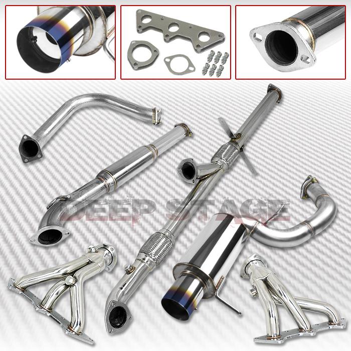 Ss cat back exhaust 4"burn tip muffler+down pipe+header 00-05 eclipse gt/gts v6