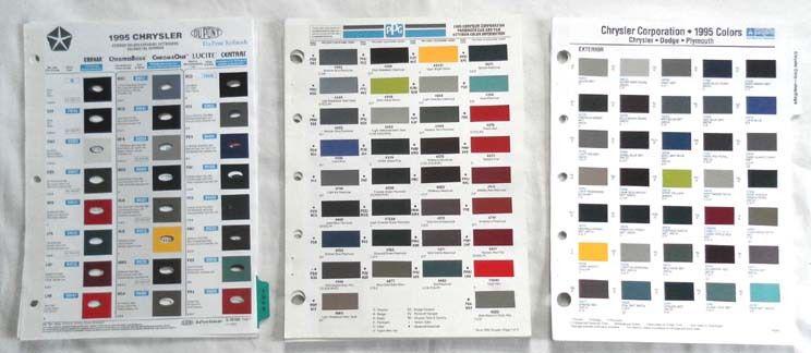 1995 chryler dodge plymouth mopar truck color paint chip charts all models