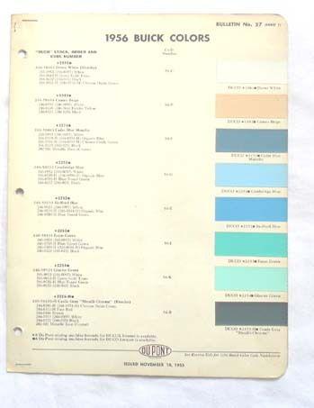 1956  buick dupont  color paint chip chart all models original 