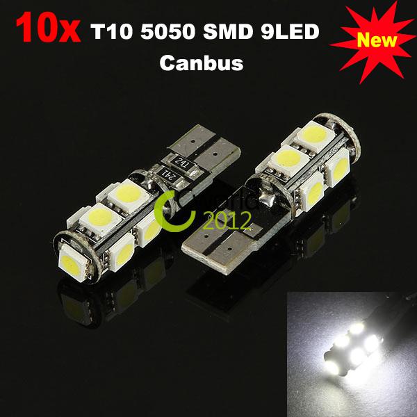 10x white t10 9 smd 5050 obc canbus error free car led lights interior lamp 12v