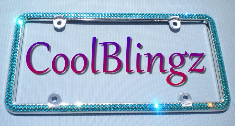 2 row turquoise crystal license plate frame bling made with swarovski elements