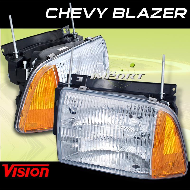 Chevy 95-97 blazer vision replacement pair lh+rh headlamp w amber reflector set