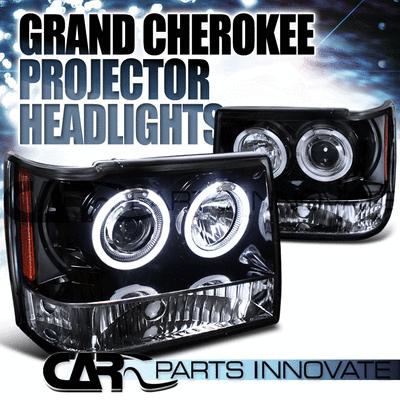 93-96 jeep grand cherokee glossy black dual halo projector headlight