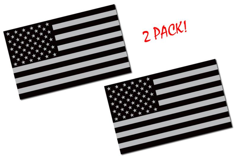 American usa flag decal 5"x3" sticker united states military black-grey - 2 pack