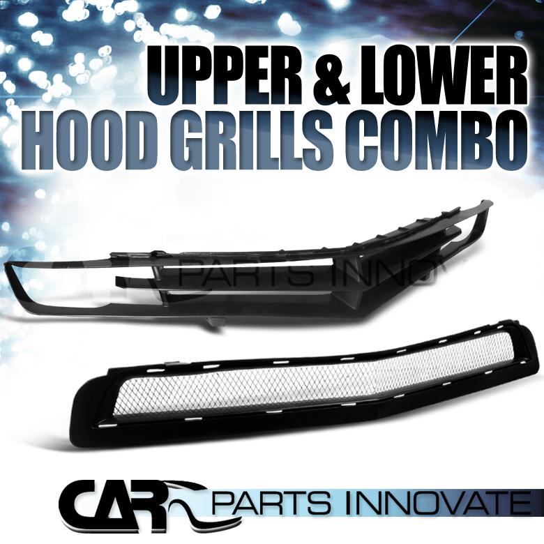 10-12 chevy camaro v6 lt ls black front bumper upper+lower hood grill grille