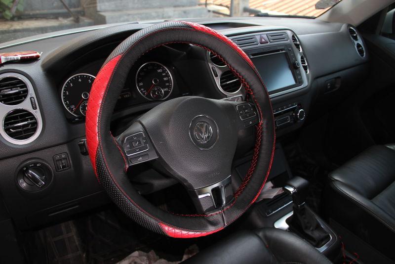 Black+red stitch leather steering wheel wrap cover needle thread diy lexus mazda