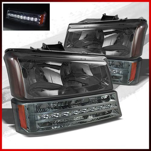 Smoked 03-06 silverado avalanche headlights+led bumper signal lights lamps pair