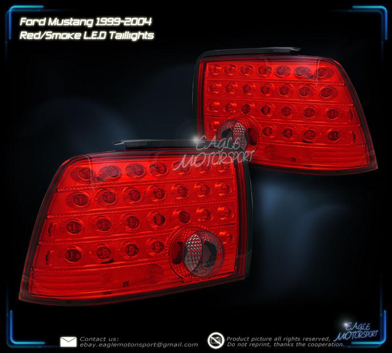 1999-2004 ford mustang led red smoke tint tail lights left right rear lamps