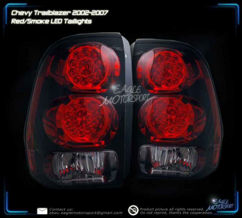 2002-2007 chevy trailblazer led red smoke tint tail lights rear lamps assembly