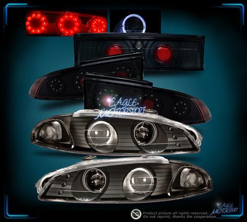 1997-1999 eclipse blk halo projector headlights/led tail light brake lamps