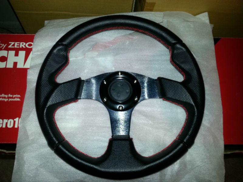 Jdm 320mm steering wheel~universal fit mazda/nissan/toyota/honda~pvc leather~red