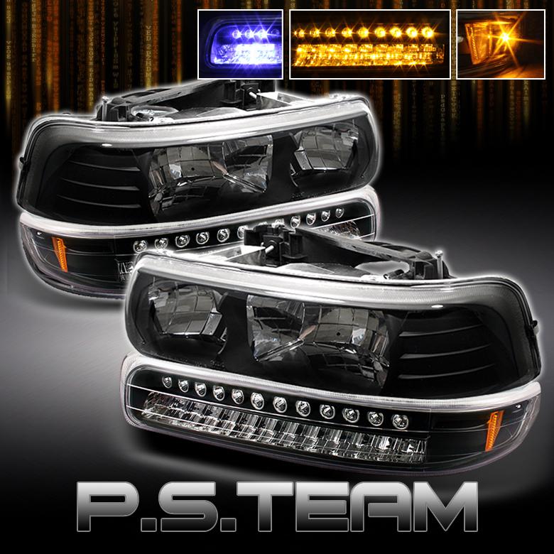 99-06 silverado tahoe subruban black head lights+full led bumper signal lamps