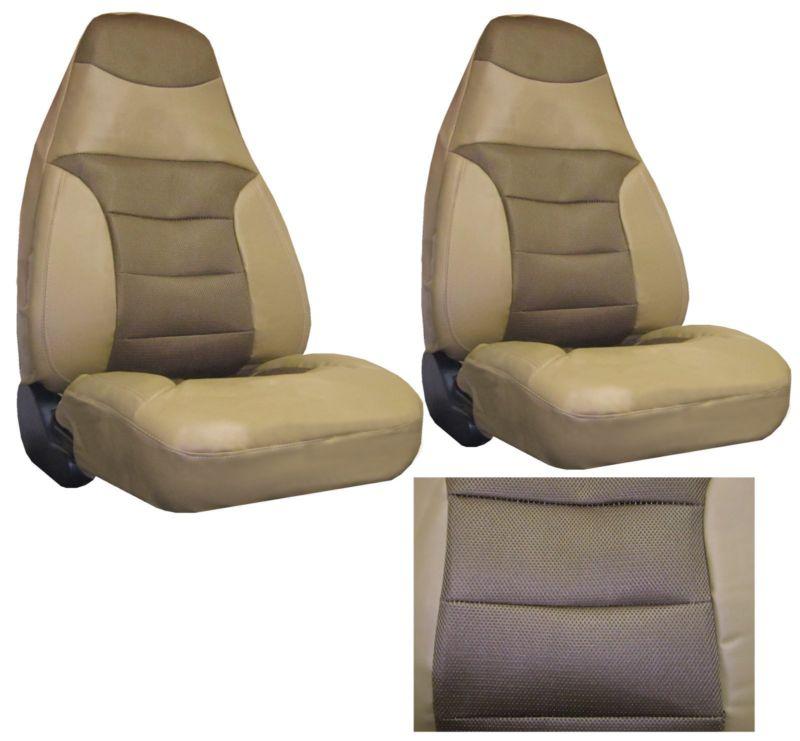 Tan beige padded synthetic leather car truck suv high back bucket seat covers #8