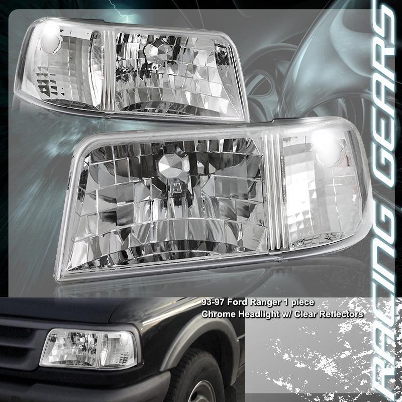 93-97 ranger chrome housing 1 pc 2 in 1 headlights + clear reflector corner lamp