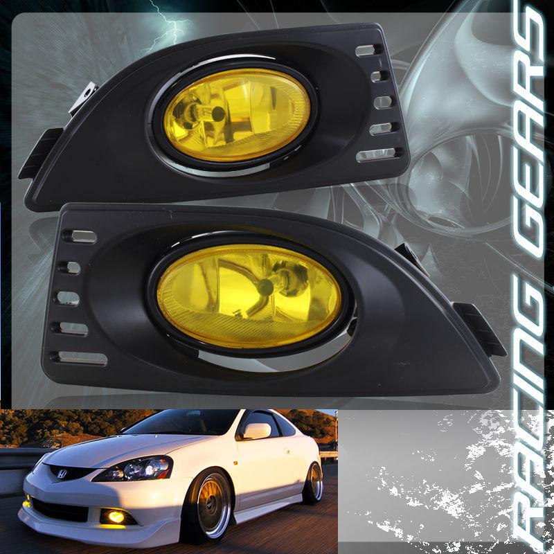 05-07 acura rsx chrome housing yellow lens h11 bulbs front bumper fog light lamp