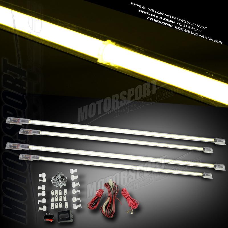 Underbody yellow neon light x4 +wiring +switch glow undercar kit nissan bmw audi