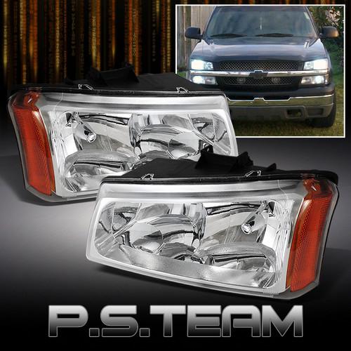 03-06 chevy silverado pickup truck crystal chrome headlights pair replacement