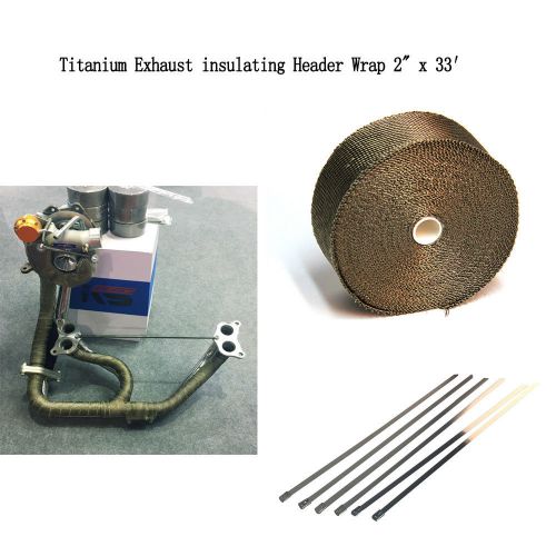 Titanium exhaust/header heat wrap, 2&#034; x 33&#039; roll with stainless ties kit  new a