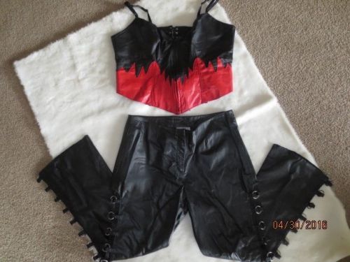 Womens wilsons maxima leather o-ring pants halter top~biker motorcycle~14 / xl