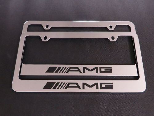 2 mercedes &#034;amg&#034; stainless steel chrome license plate frame + screw caps