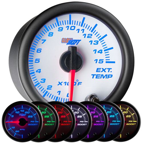 52mm glowshift white 7 color led exhaust gas temp gauge w 1500°f readout