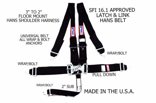 Rjs sfi 16.1 5 pt hans latch &amp; link floor mount universal belt black 1144901