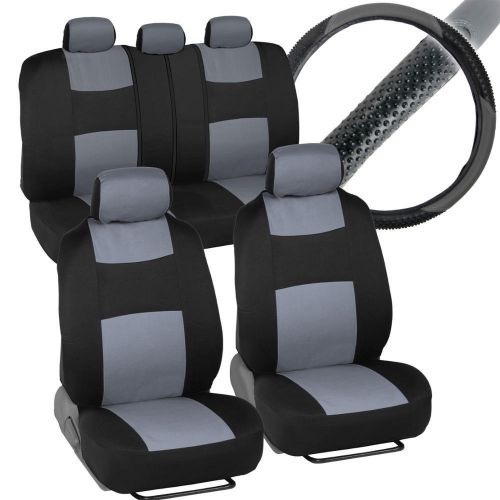 Gray seat covers set steering wheel 5 headrests black grey two tone