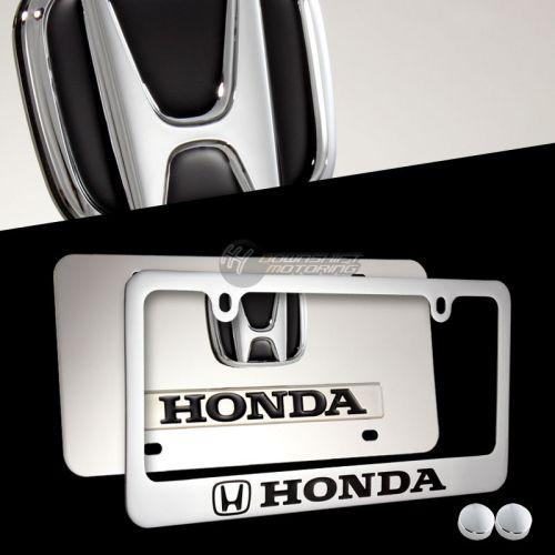 2pcs honda accord civic stainless steel license plate frame w/ cap -front &amp; back