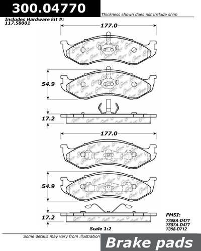 Centric 300.04770 brake pad or shoe, front-premium semi-met pads w/shims