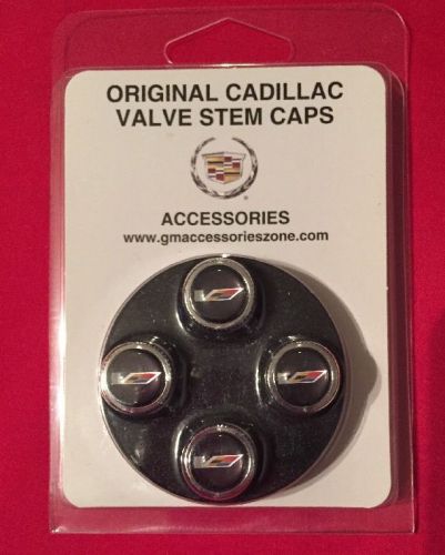 2011-2016 cadillac cts-v ats-v series valve stem cap set v logo by cadillac oem