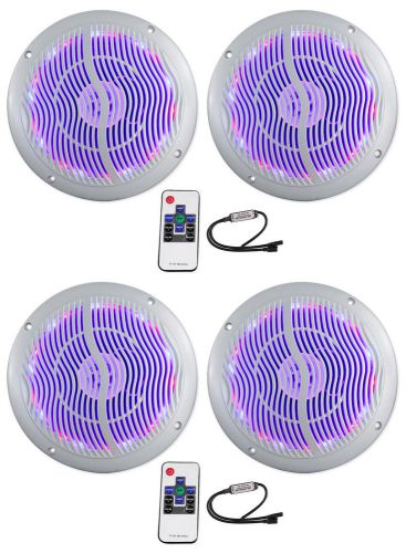 (4) rockville rmc65ls 6.5&#034; 1200w silver marine speakers/multi color led+remote