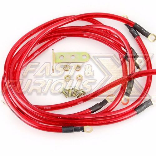 Red auto universal 5 points earth system grounding power wire cable kit new