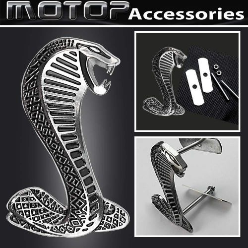 Chrome silver cobra snake 3d metal racing front grill grille badge emblem