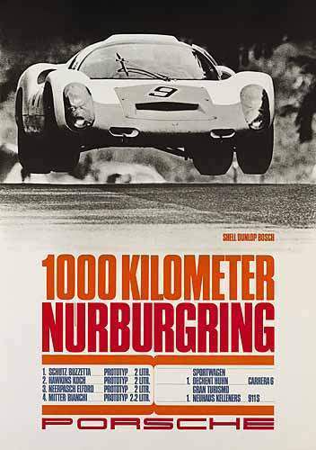 Porsche 908 airborne wins 1000k nurburgring 1968 factory racing poster new kool