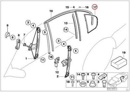 Bmw genuine door window lifting rear rear right side window seal e46 51348194694